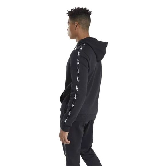 Men’s Reebok Black Pullover Hoodie with Logos and Kangaroo Pocket (Medium) - Picture 2 of 16